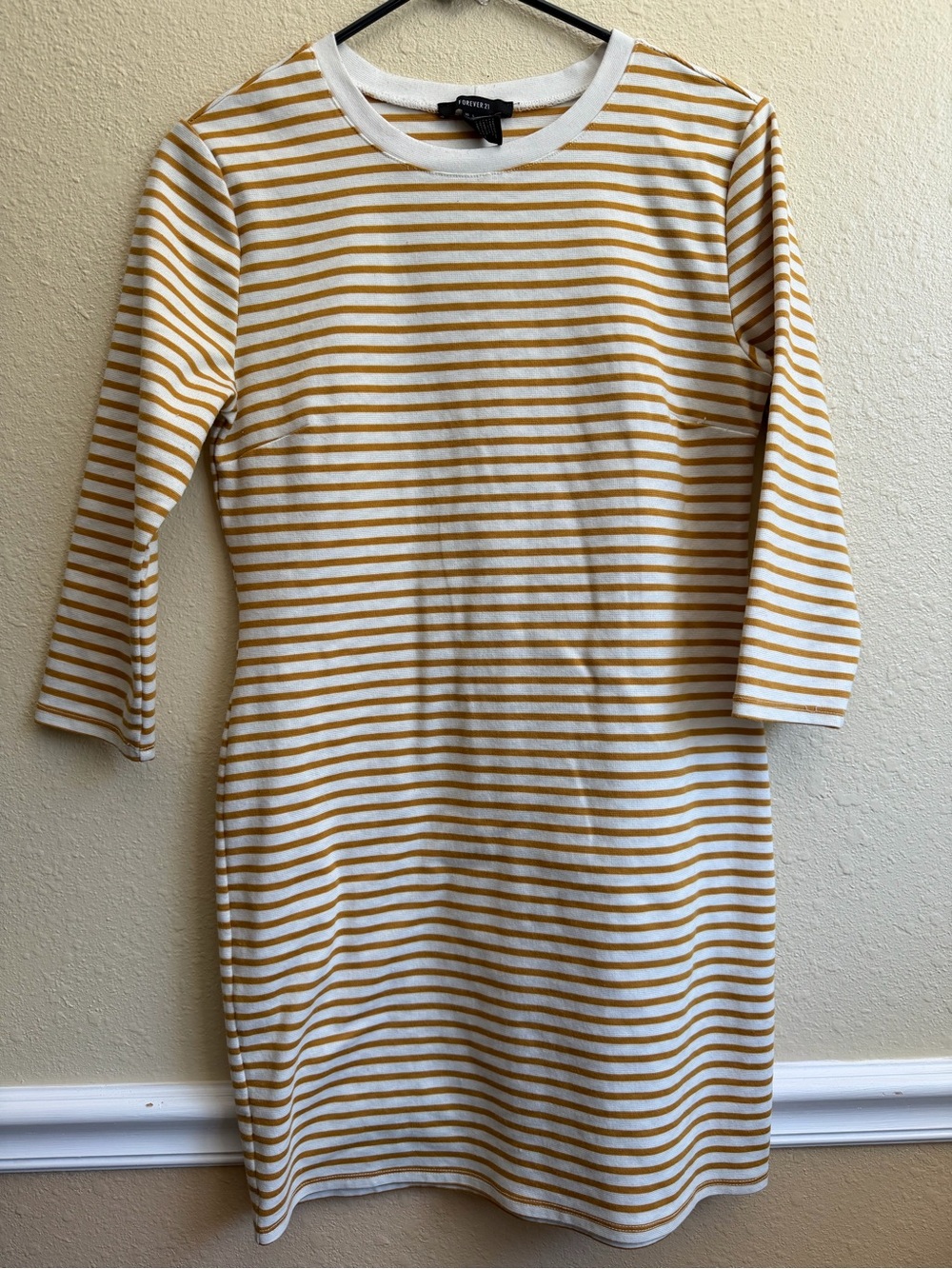 Forever 21 White and Mustard Striped Knit Top